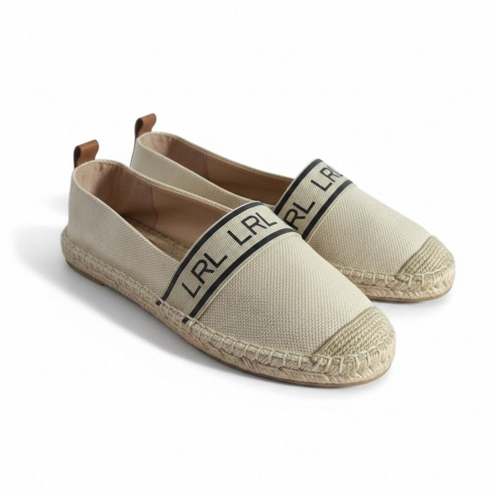 Lauren Ralph Lauren SB-Bret Canvas Espadrille Slip-On Flats Natural Tan Sz 8.5M
